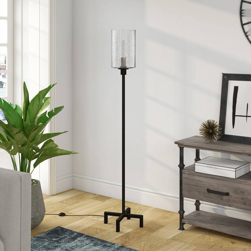Panos 66" Industrial Bronze Floor Lamp with Seeded Glass Shade
