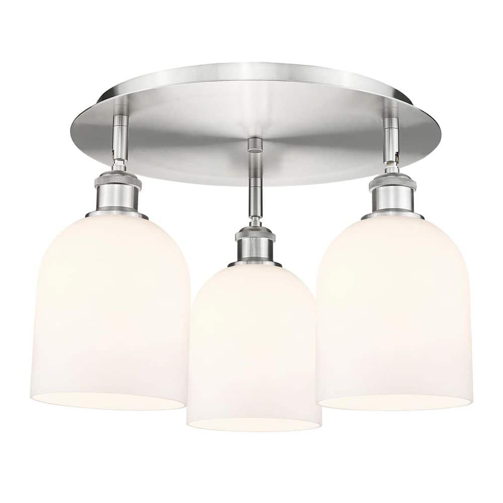 Bella 17.25 in. 3-Light Satin Nickel Industrial Flush Mount with Seeded Glass Shade price history on PriceWatchPro
