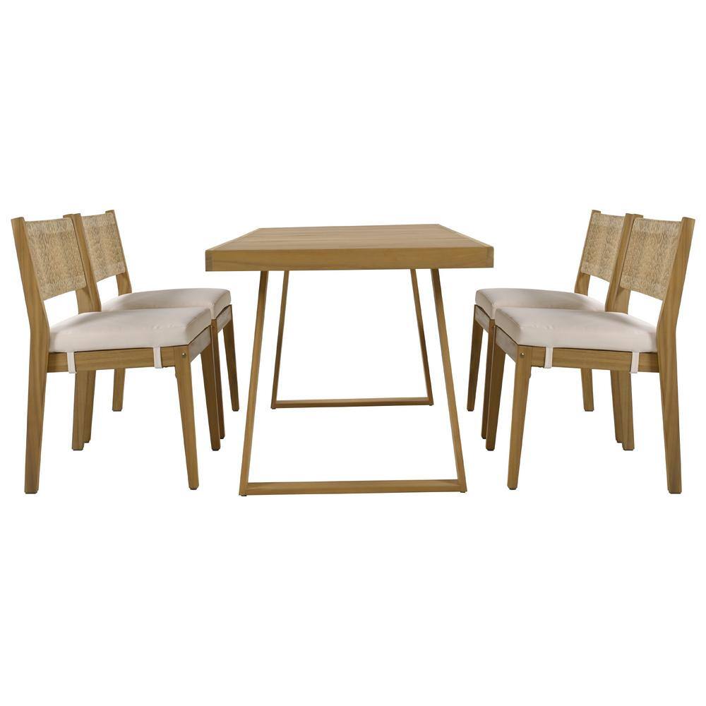 5-Piece Brown Acacia Wood Seats 4 Outdoor Dining Set with Beige Thick Cushions price history on PriceWatchPro