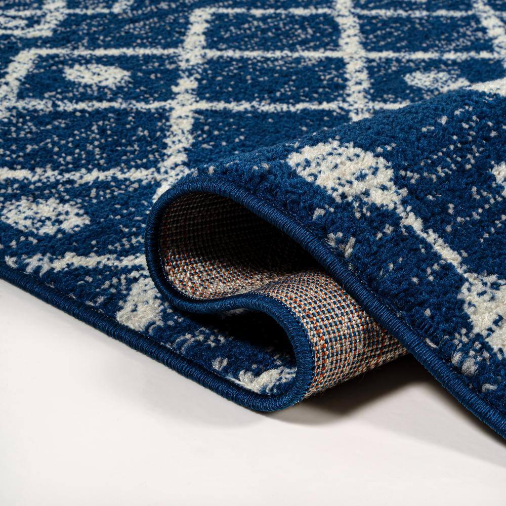 Navy and Cream Synthetic Rectangular 8' x 10' Area Rug