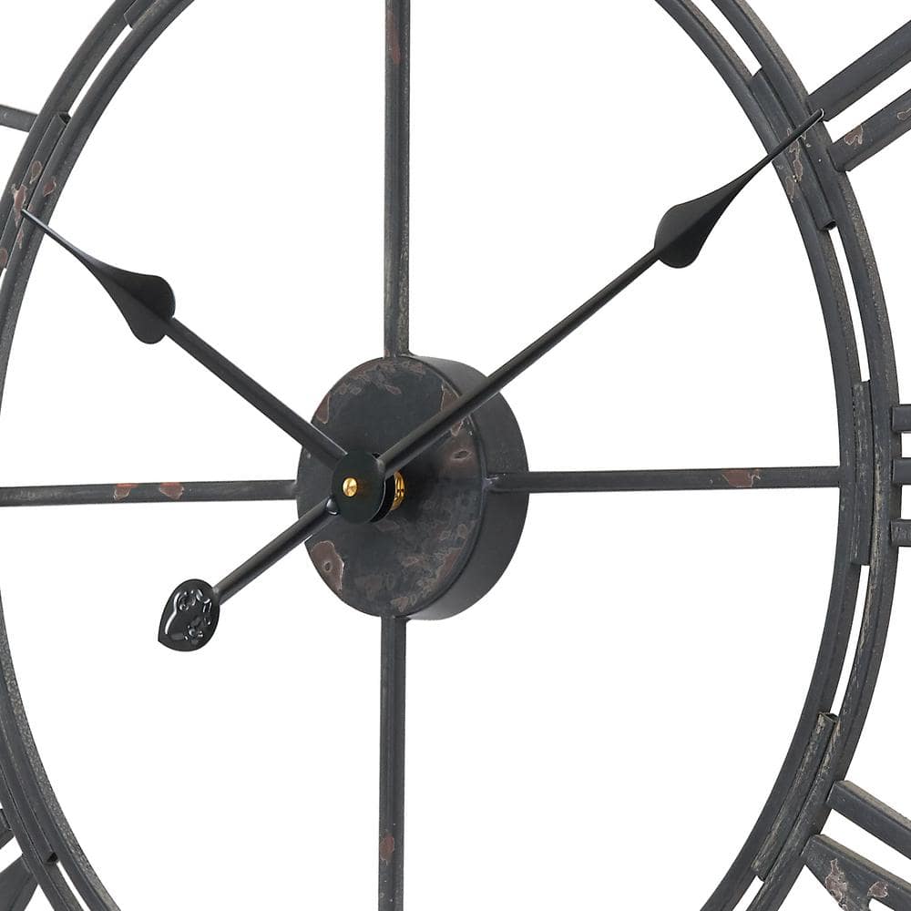 Oversized Matte Black Iron Roman Numeral Wall Clock
