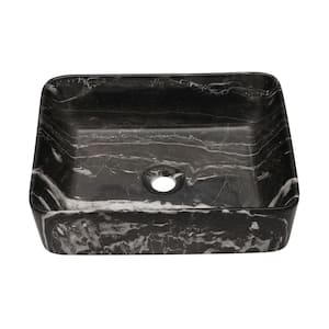 19 in. x 15 in. Black Marble Porcelain Ceramic Rectangular Vessel Sink