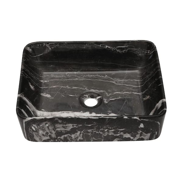 matrix decor 19 in. x 15 in. Black Marble Porcelain Ceramic Rectangular Vessel Sink