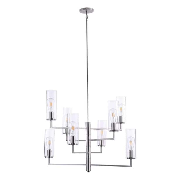 Minka Lavery Acacia 8-Light Brushed Nickel Candlestick Chandelier with Clear Glass Shades