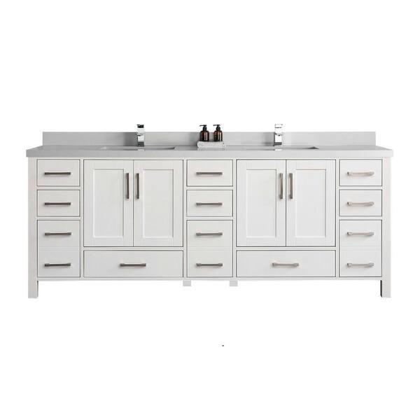 Willow Collections Malibu 84 in. W x 22 in. D x 36 in. H Double Sink Bath Vanity in White with 2 in. Carrara Quartz Top