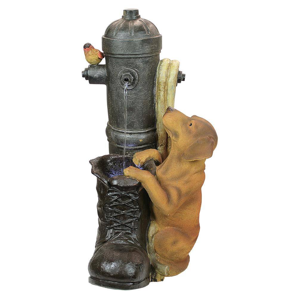 Fire Hydrant Pooch Garden Fountain with LED Light