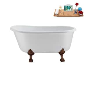 57 in. Acrylic Clawfoot Non-Whirlpool Bathtub in Glossy White, Polished Chrome Drain, Matte Oil Rubbed Bronze Clawfeet