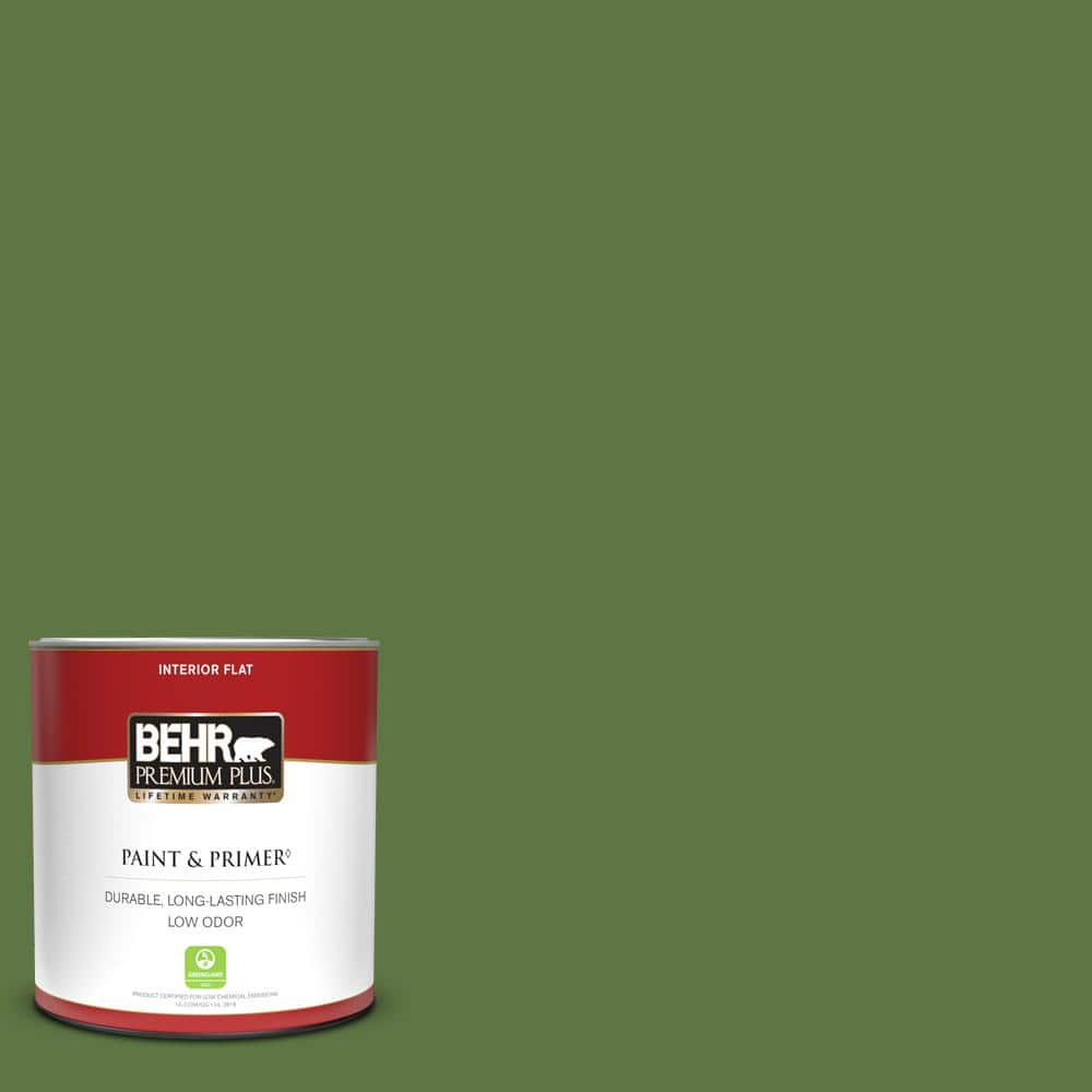 BEHR PREMIUM PLUS 1 qt. #420D-7 Dill Pickle Flat Low Odor Interior Paint & Primer -  ZZ290513