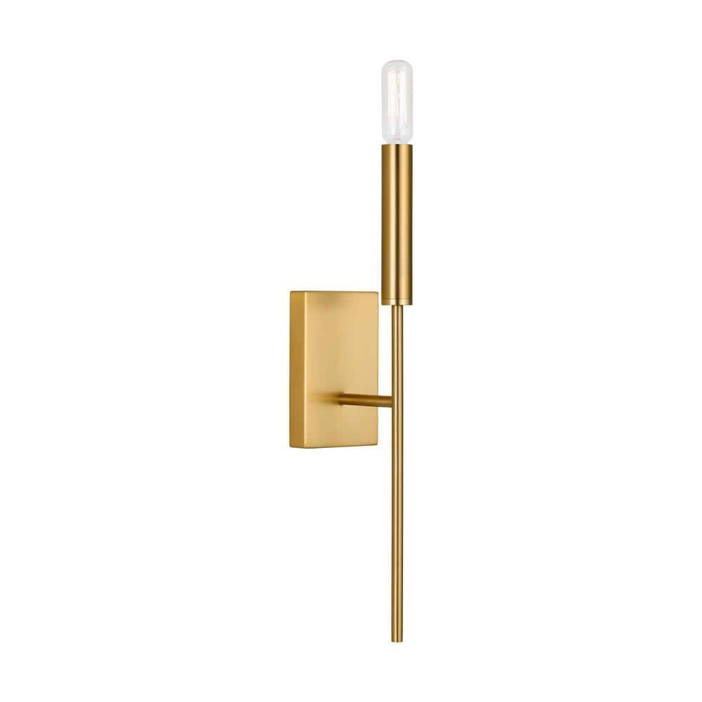 Burnished Brass Single Light Wall Sconce with White Drum Shade