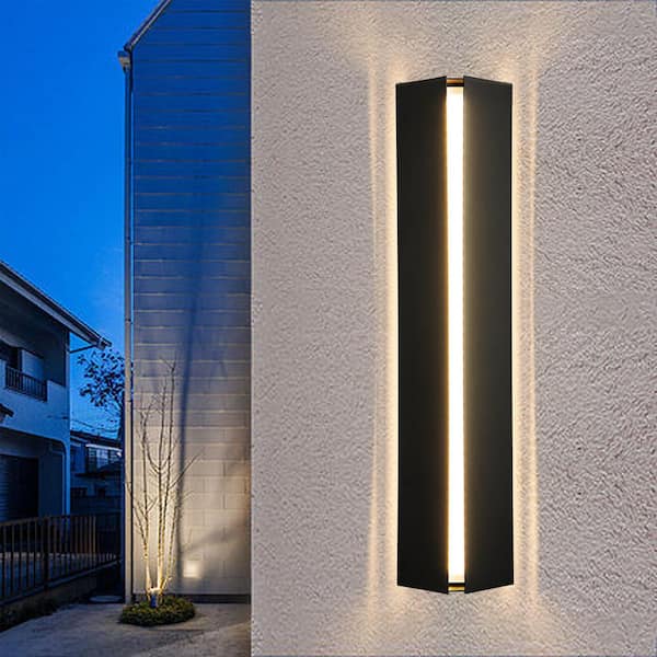 Rennnsan Elvis 23.62 in. H Matte Black Sleek Rectangular Waterproof 3000K LED Hardwired Cylinder Outdoor Wall Sconce