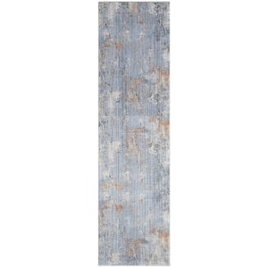 Modern Abstract Grey Blue 2 ft. x 8 ft. Abstract Contemporary Runner Area Rug