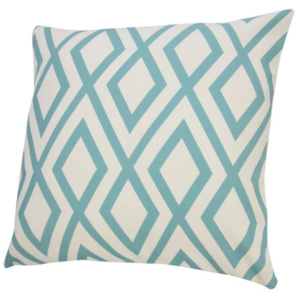 Contemporary Diamond 20 in. x 20 in. Aqua Blue/Off-White Indoor/Outdoor  Throw Pillow