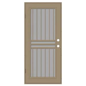 Plain Bar 30 in. x 80 in. Right-Hand/Outswing Desert Sand Aluminum Security Door with Charcoal Insect Screen