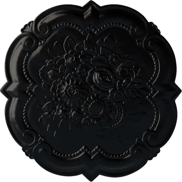 Ekena Millwork 24-3/8" x 1" Victorian Urethane Ceiling, Hand-Painted Jet Black