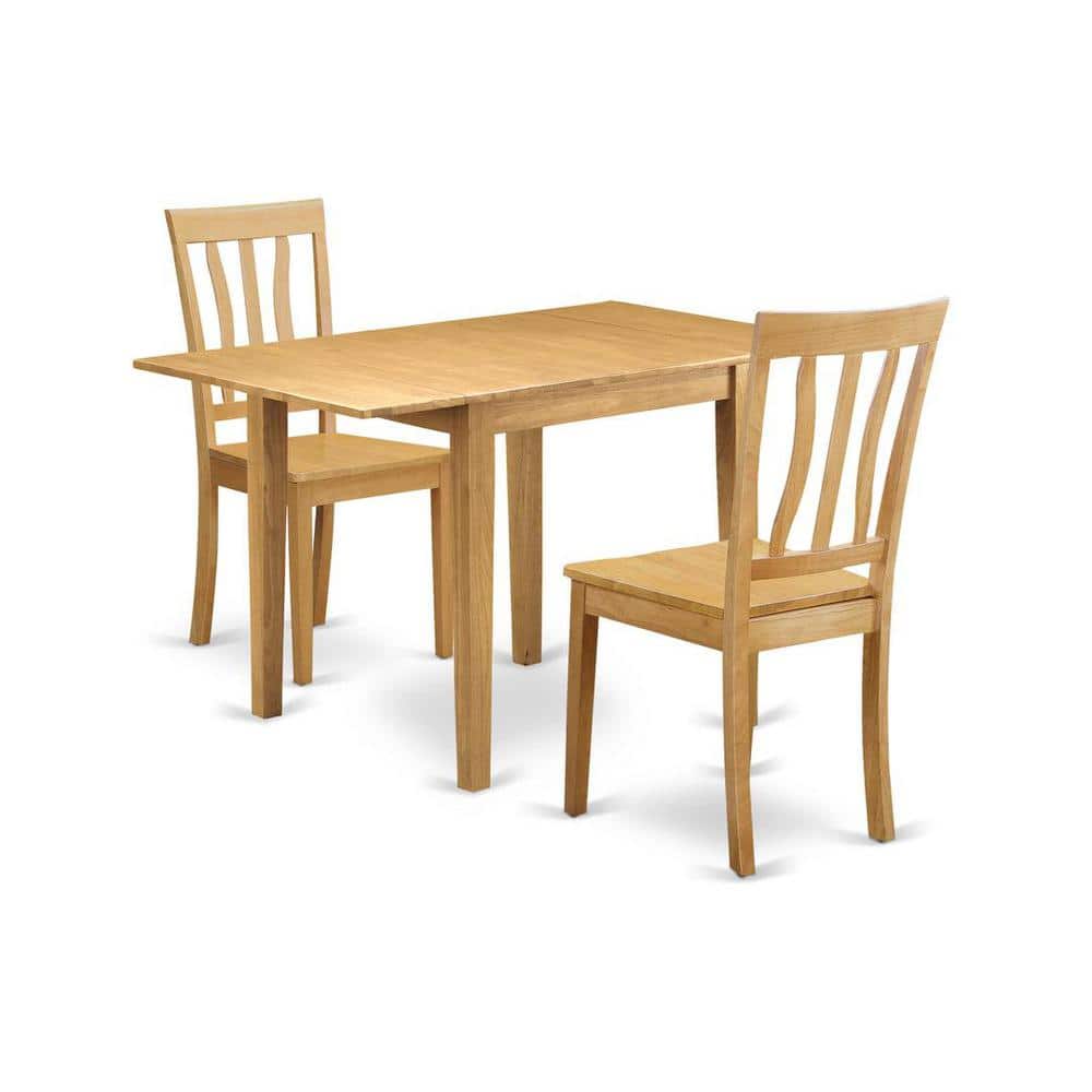 3-Piece Natural Brown Oak Finish Solid Wood Top Dining Table Set