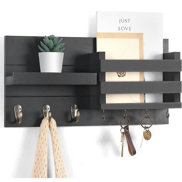 Cubilan 16.5 in. W x 3.5 in. D Decorative Wall Shelf, Black Wall Mounted Rack with Hooks