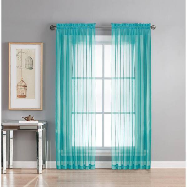 Window Elements Sheer Diamond Sheer Turquoise Rod Pocket Extra Wide Curtain Panel, 56 in. W x 95 in. L