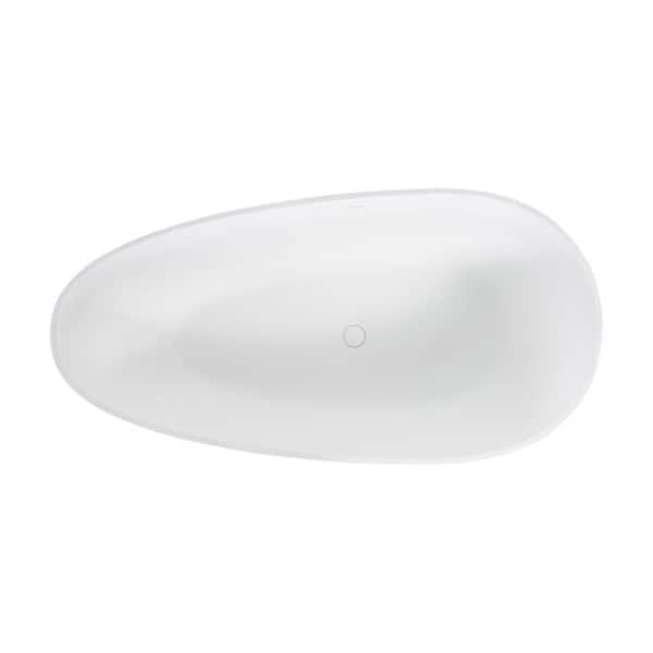 66.93 in. x 33.46 in. Flat Bottom Engineered Stone Resin Freestanding Soaking Bathtub with Center Drain in Matte White