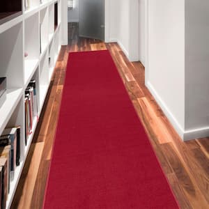 Ottohome Collection Non-Slip Rubberback Modern Solid Design 3x10 Indoor Runner Rug, 2 ft. 7 in. x 9 ft. 10 in., Red