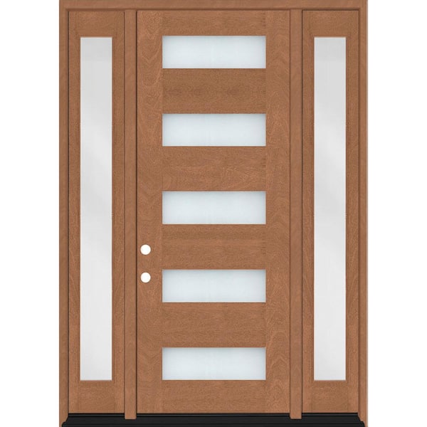 Steves & Sons Regency 68 in. x 80 in. 5L Modern Clear Glass RHIS Autumn Wheat Mahogany Fiberglass Prehung Front Door DBL 14 in. SL