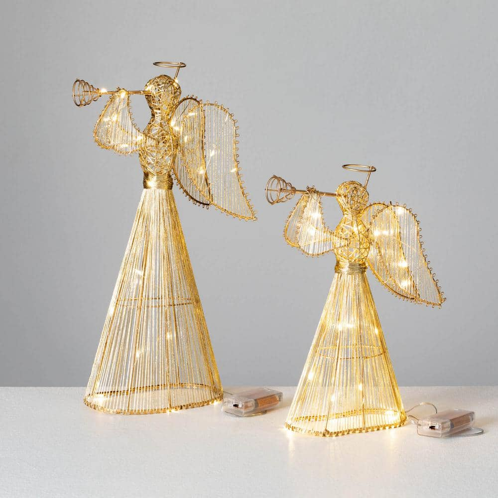 16.5"" & 12.5"" Lighted Gold Christmas Angel Set of 2 -  SULLIVANS, MET2404