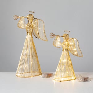 16.5" & 12.5" Lighted Gold Christmas Angel Set of 2