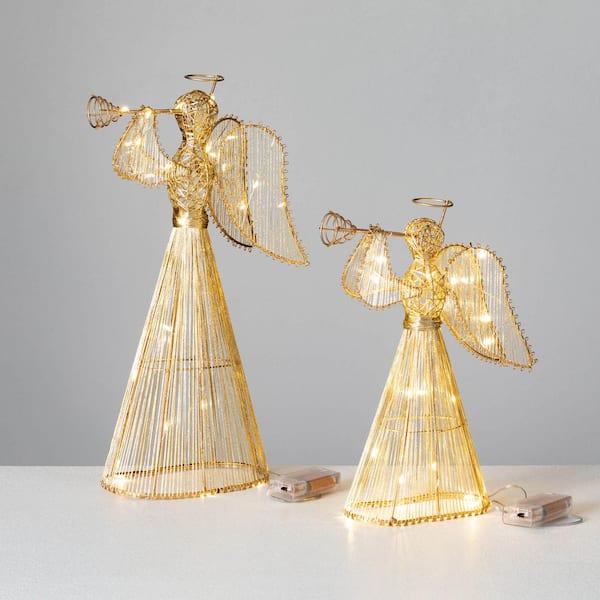 SULLIVANS 16.5 in. and 12.5 in. Lighted Gold Christmas Angel Set of 2