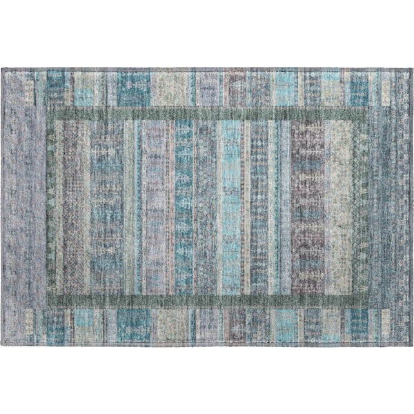 Mayfield Premium Machine Washable Abstract AMF2160 Teal 2 ft. x 3 ft. Accent Rug