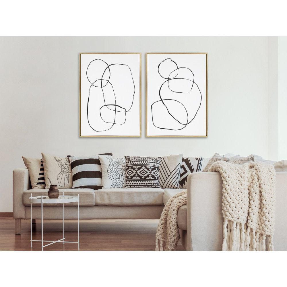 Set of 2 Black and Gold Abstract Canvas Wall Art