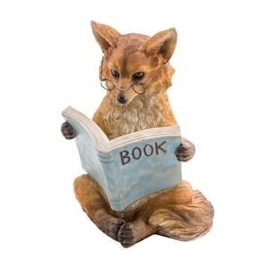 Reading Fox Resin Garden Statue