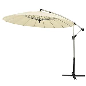 10 ft. Aluminum Cantilever Tilt Patio Umbrella in Beige Offset Umbrella with Crank and Cross Stand for Deck Garden Lawn