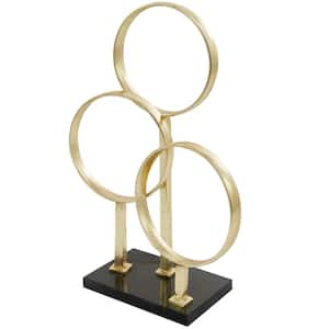 6 in. x 21 in. Gold Aluminum 3 Rings Abstract Sculpture with Black Base