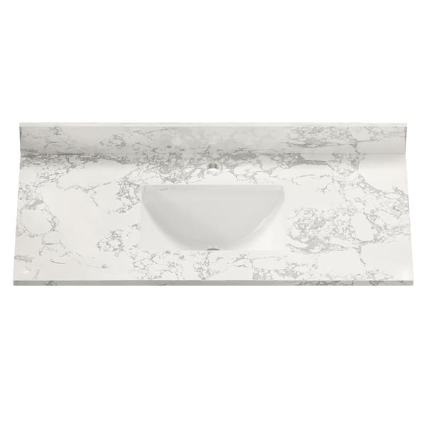Boyel Living 43 in. W x 22 in. D Engineered Stone Composite White Rectangular Single Sink Bathroom Vanity Top in Carrara White-1 Hole