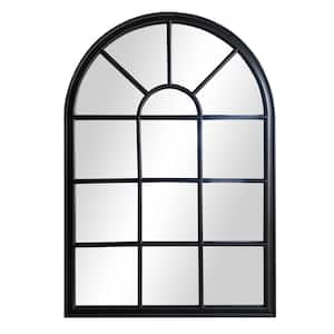 36 in. W x 52 in. H Wood Black Arched Window Pane Design Wall Hanging Mirror