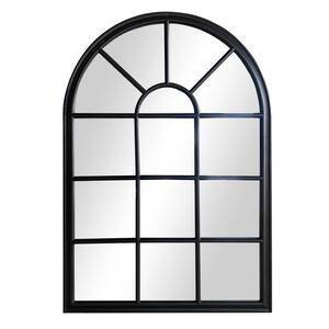 36 in. W x 52 in. H Wood Black Arched Window Pane Design Wall Hanging Mirror