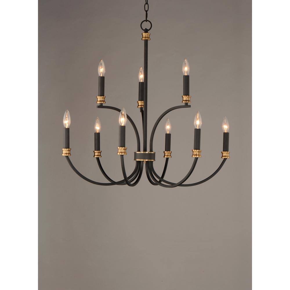 Charlton 30" Black and Antique Brass 9-Light Chandelier