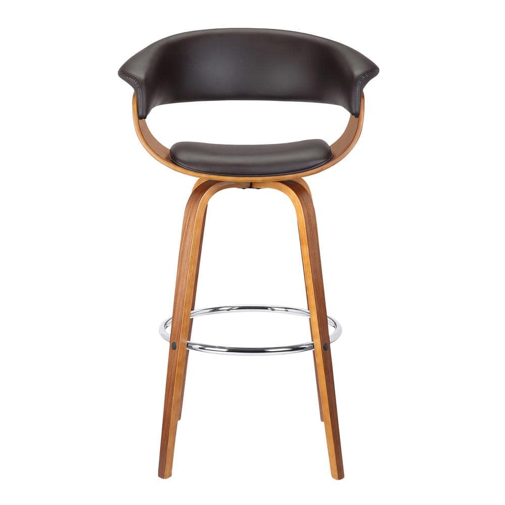 Walnut and Gray Faux Leather Swivel Counter Stool