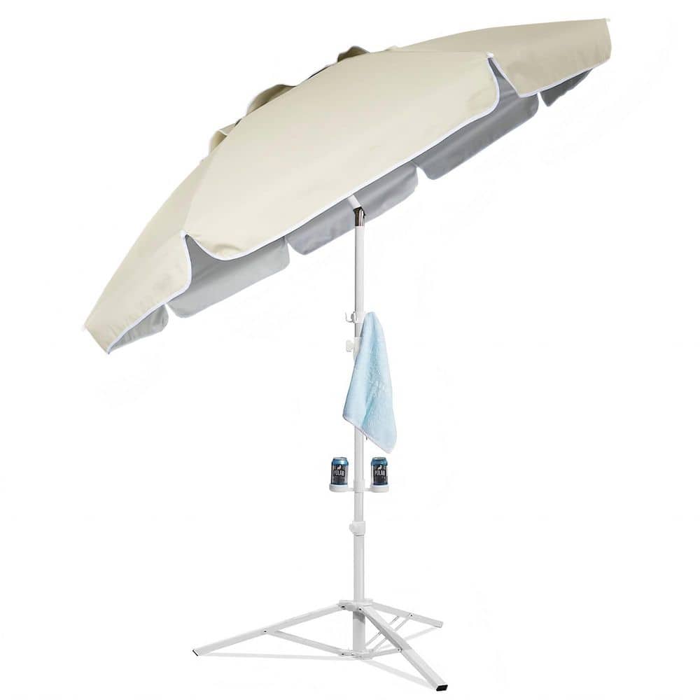 6.5 ft. Steel Pole Tilt Market Patio Umbrella in Beige, Portable UV Blocking Round Outdoor Shade with Tripod Stand price history on PriceWatchPro