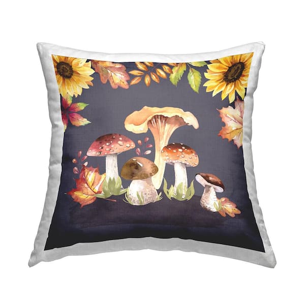 Stupell Industries Woodland Mushrooms Forest Plants Multi-Color Floral Polyester 18in. X 18in. Throw Pillow