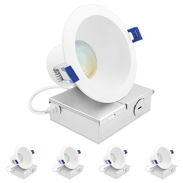 LUXRITE 4 in.Integrated LED Recessed Light J-Box 12W 5CCT 1160LM Dimmable Canless Downlight Wet Rated IC Rated ETL Listed 4 Pack