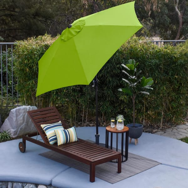 9 ft. Aluminum Market Patio Umbrella with Fiberglass Ribs, Crank Lift and Push-Button Tilt in Lime Green Polyester