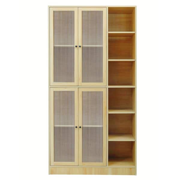 anpport Natural Wood 70.87 in. Accent Cabinet with 4 Doors and 10 Shelves