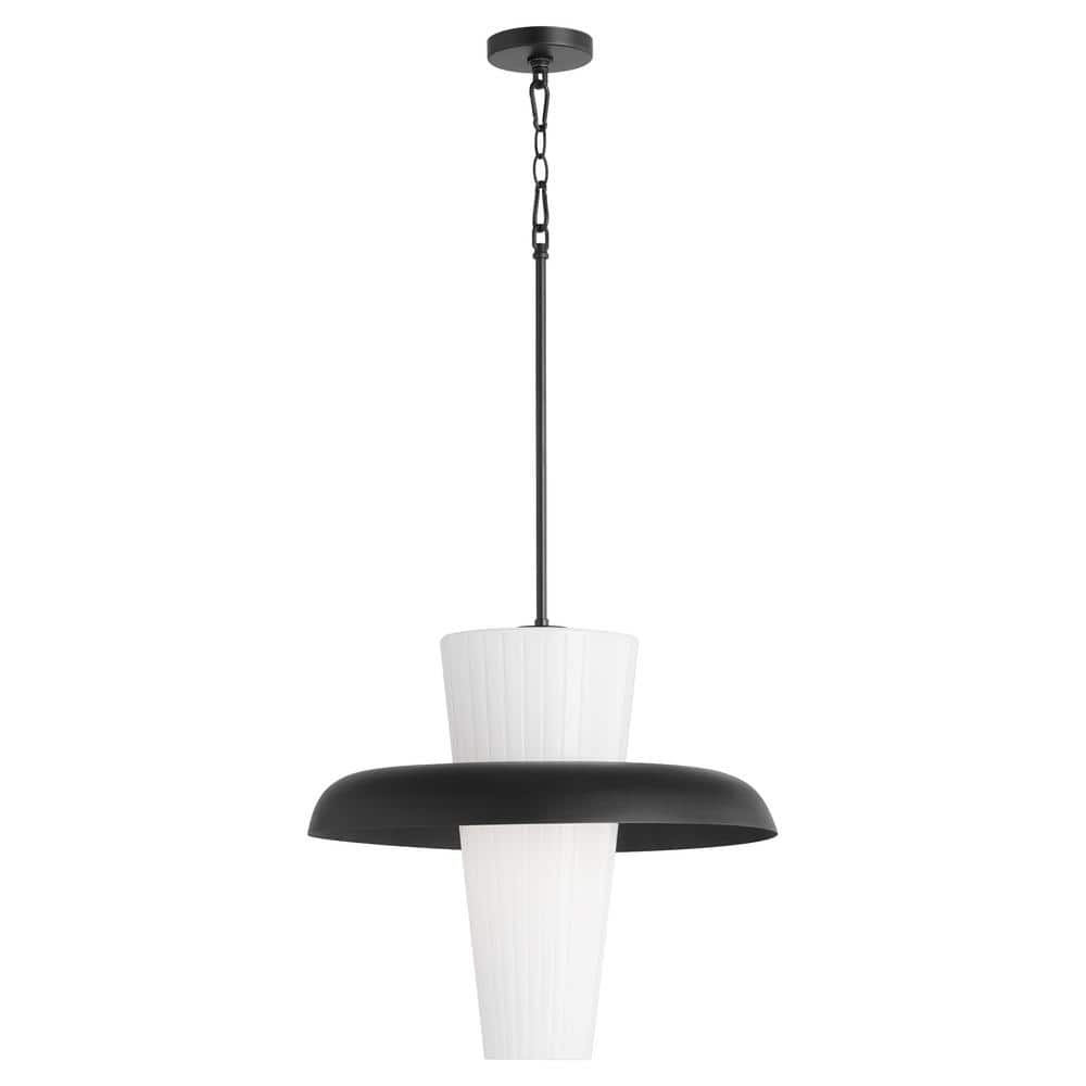"Mallory 100-Watt 1 Light Matte Black 20"" Pendant Light with Clear Fluted Glass Cone Shade, No Light Bulb Included" price history on PriceWatchPro