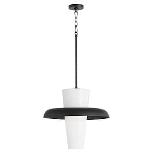 Mallory 100-Watt 1 Light Matte Black 20" Pendant Light with Clear Fluted Glass Cone Shade, No Light Bulb Included