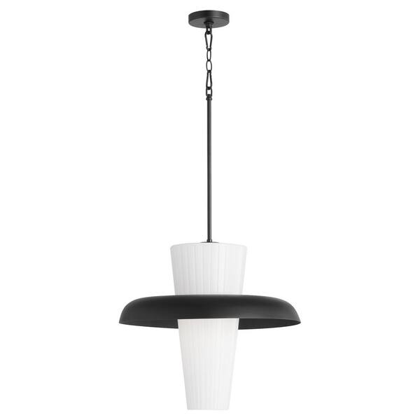 Mallory 100-Watt 1 Light Matte Black 20" Pendant Light with Clear Fluted Glass Cone Shade, No Light Bulb Included