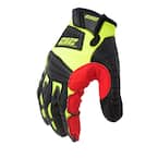 Super Hi-Vis Impact Absorbent Work Safety Gloves, Red/Yellow