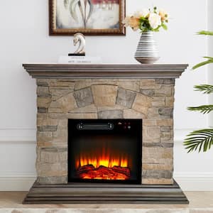 40 in. Freestanding Electric Fireplace in Bisque x Muddy