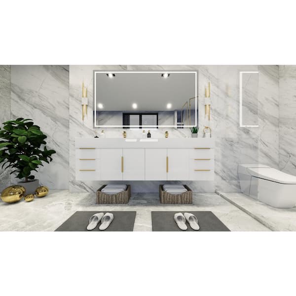 BV Better Vanity Bethany 71 in. W. x 20 in. D x 22 in. H Double Sink Floating Bath Double Vanity in Gloss White with White Acrylic Top