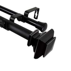 120 in. - 170 in. Adjustable Double Curtain Rod 1 in. Dia in Black with Shea Finials