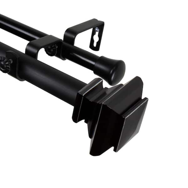 EMOH 120 in. - 170 in. Adjustable Double Curtain Rod 1 in. Dia in Black with Shea Finials